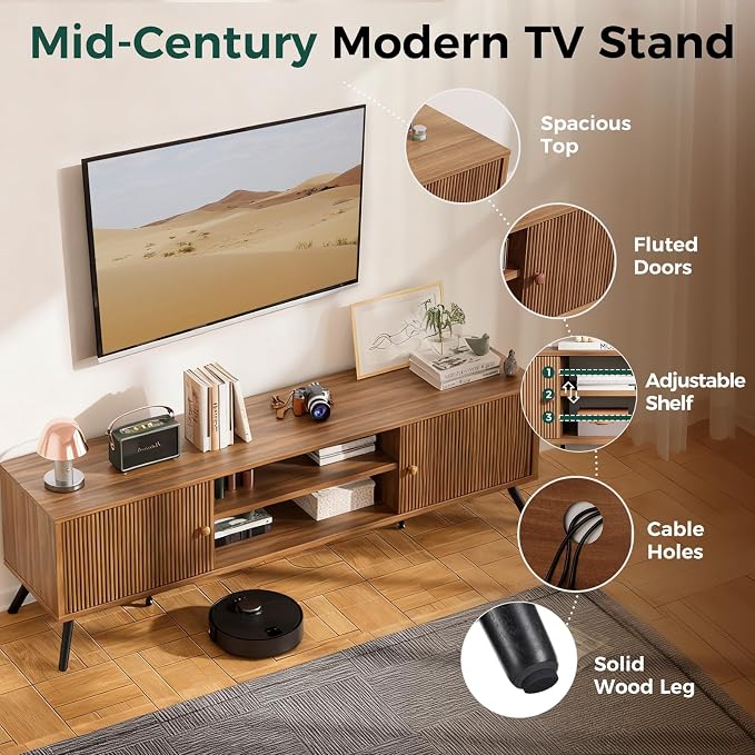 COMHOMA TV Stand for Living Room, Mid Century Modern Entertainment Center for - Image 4