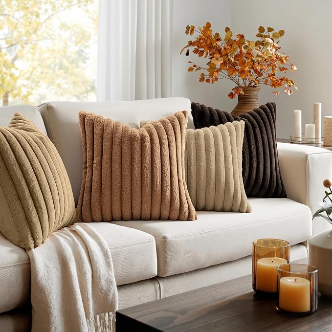 MIULEE Fall Faux Fur Plush Decorative Throw Pillow Covers 18x18, Dark Brown | - Image 3