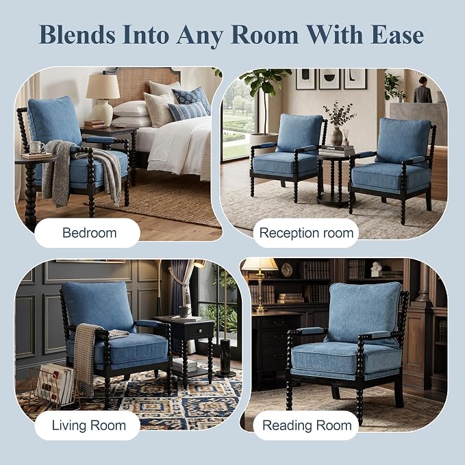 DUHOME Linen Fabric Spindle Accent Chairs Set of 2 - Image 8