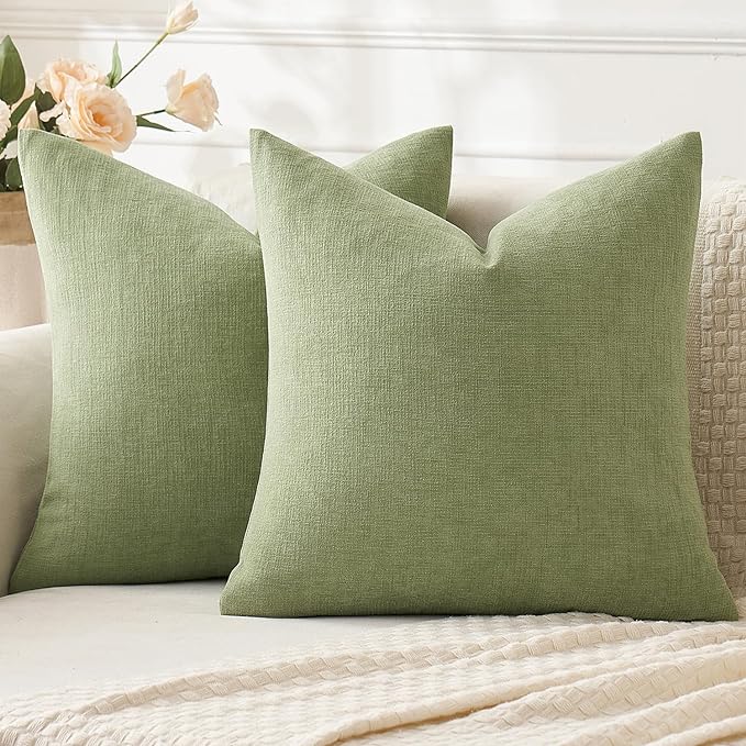 MIULEE Sage Green Chenille Couch Throw Pillow Covers, 20x20 | Set of 2 by MIULEE