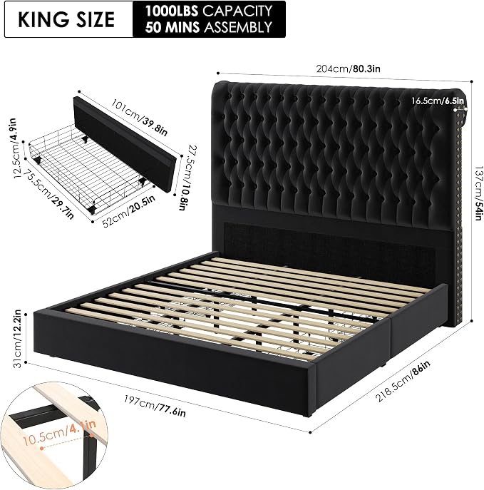 King Size Bed Frame 54" Tall Headboard - Image 2