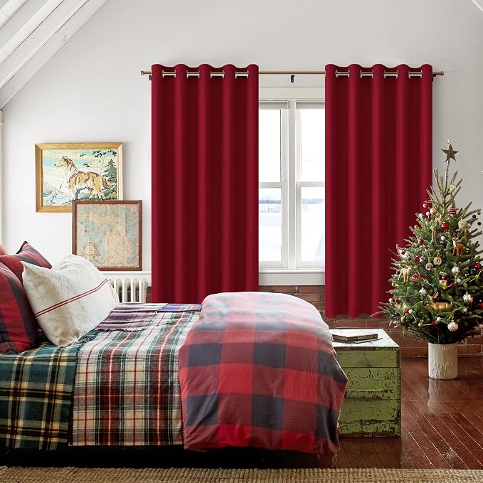 Blackout Curtains for Bedroom, 60 x 63 Inches Length, Christmas Red | Thermal - Image 6