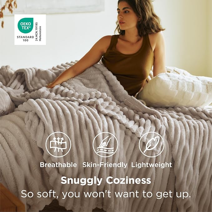 Bedsure Soft Cal Size Blanket for Bed Beige 102"x96" | Birthday Gifts for Women - Image 3