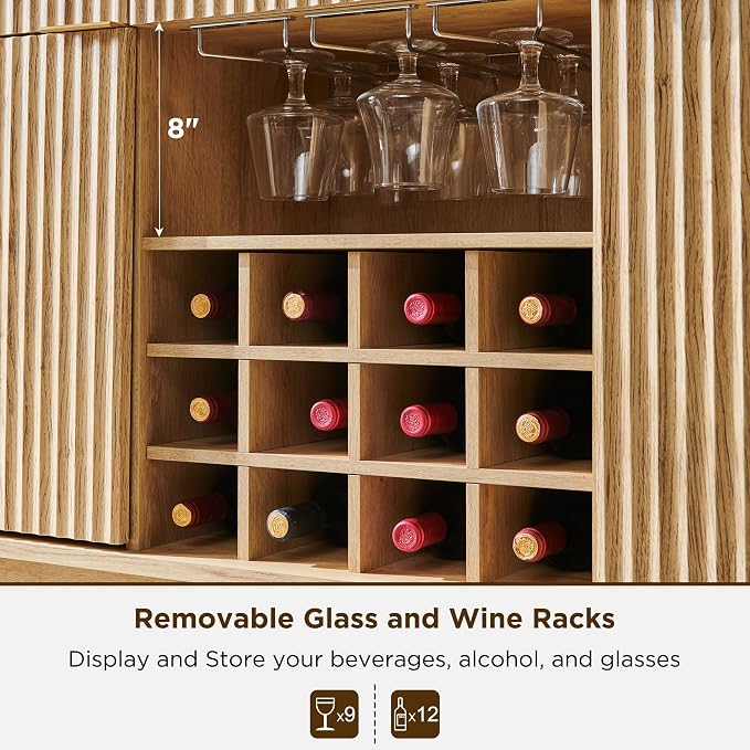 OKD Fluted Wine Bar Cabinet, 3 Drawers, 4 Glass Holders & 12 Wine Racks - Image 5