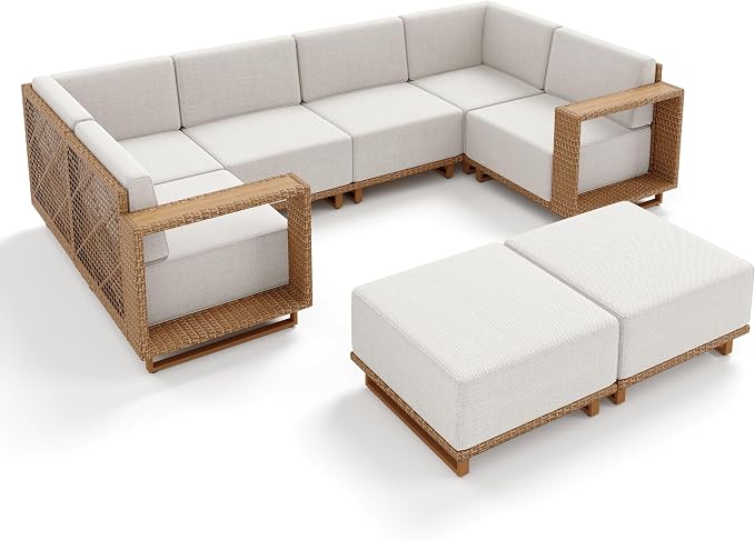 SUNSHINE VALLEY Patio Furniture Set, Outdoor Sectional Yellow Rattan Wicker Sofa - Image 9