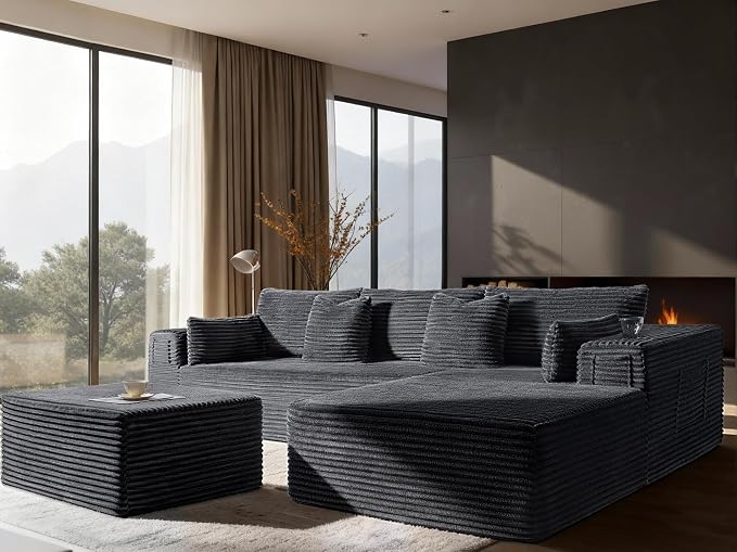 108" Oversized Cloud Sectional Couch, Comfort U Shaped Boneless Couch by VYUXWO