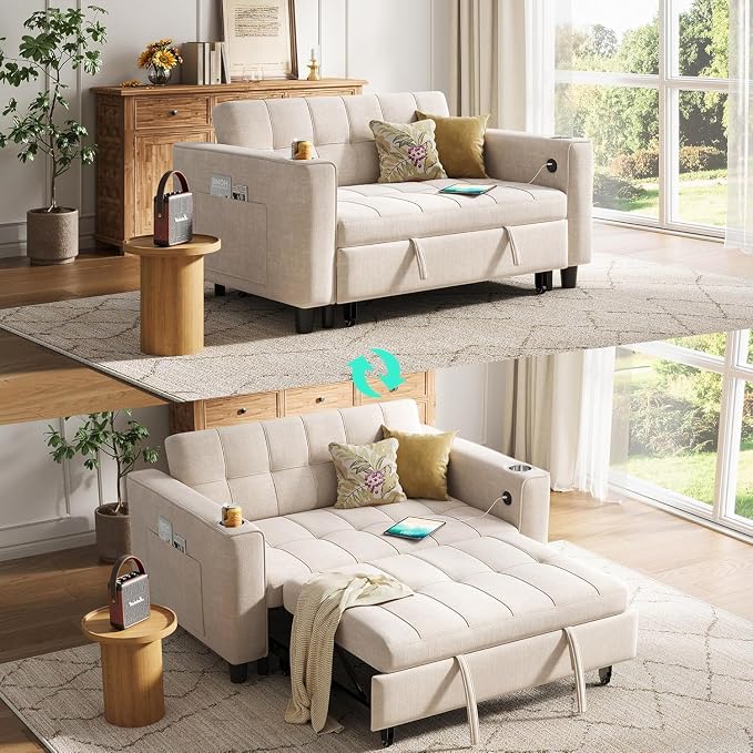 LINSY Sleeper Sofa Bed, Small 3 in 1 Convertible Loveseat Sleeper Couch by Linsy