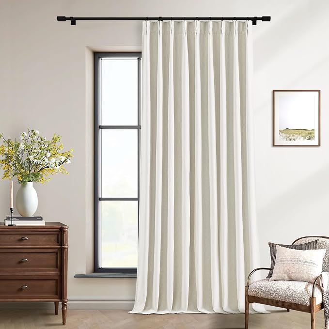 90 Inch Pinch Pleated Linen 100% Blackout Curtains Extra Wide Natural 60x90 | - Image 6