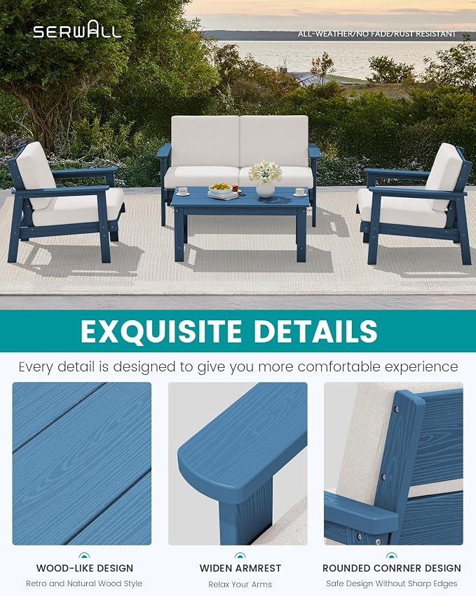 SERWALL HDPE Outdoor Couch, All-Weather Wood-Like Outdoor Sofa Set - Image 3