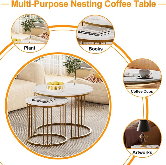 Garden 4 you Coffee Table Faux Marble Nesting Table - Image 7