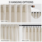 Warm Beige Linen Curtains 102 Inches Long Rod Pocket Back Tab Drapes 2 Panels - Image 2