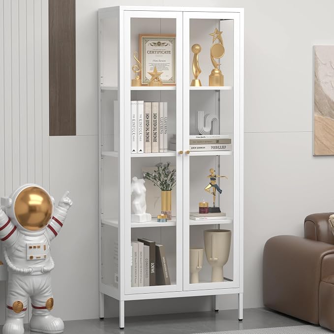 UNICOLY Display Cabinet with Glass Doors, Glass Display Cabinet 4-Tier by For30YearsWehavespecializedinsteelfurniture