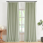 Vision Home Soft Green Pinch Pleated Full Blackout Curtains Linen Blended Room by VisionHome