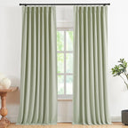 Vision Home Soft Green Pinch Pleated Full Blackout Curtains Linen Blended Room by VisionHome