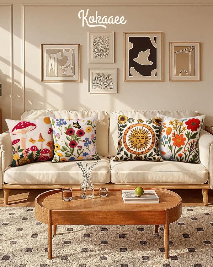 Embroidered Throw Pillow Cover 18x18 Inch, Little Cherry | Decorative Pillow - Image 6