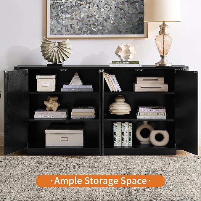 LKTART 64" Buffet Cabinet with Storage, Modern Fluted Accent Sideboard Media - Image 7