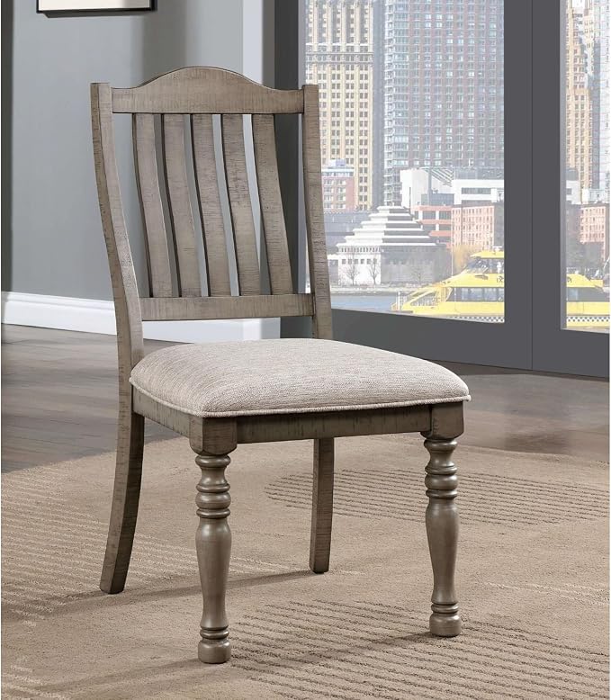 Transitional Style 2pcs Side Chairs Antique Gray Solid Wood Gray Fabric Dining - Image 2
