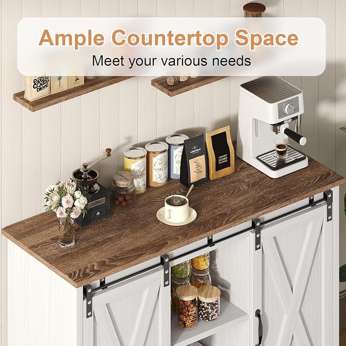 4 EVER WINNER Farmhouse Coffee Bar Cabinet, Coffee Station Cabinet - Image 3