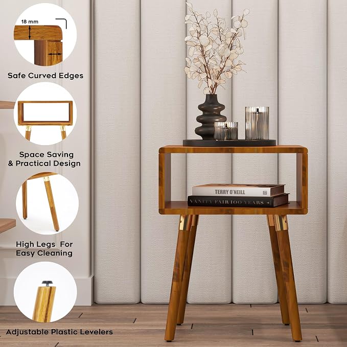Bme Dinkee Solid Wood Nightstand, Fully Assembled, Without Drawer - Image 4