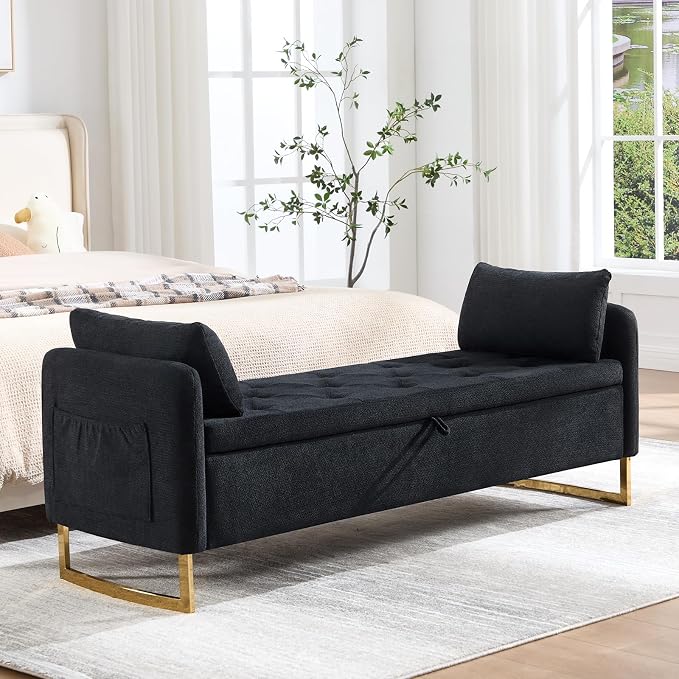 65" Storage Ottoman Bench, Chenille Storage Bench by HOMYKA