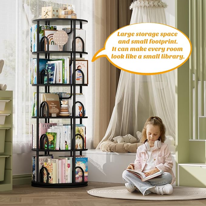 Aheaplus 5 Tier Rotating Bookshelf Tower, 360 Display Spinning Bookcase - Image 3