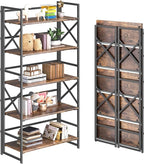 4NM 5 Tiers No Assembly Book Shelves, 51.2" H Folding Bookshelf Bookcase Open by 4NM