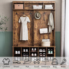 Wodeer Hall Tree with Bench and Shoe Storage, 6 Hooks, 12 Shoe Cubbies - Image 3