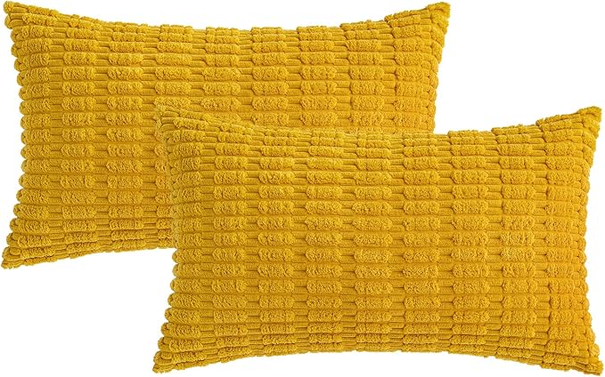 MIULEE Lumbar Corduroy Decorative Throw Pillow Covers 12x20 Mustard Yellow | - Image 6