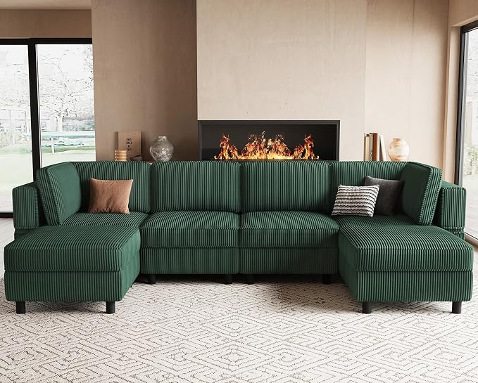 Belffin Modular Sectional Sofa U Shaped Sectional Sofa Couch 6 Seater Corduroy - Image 4