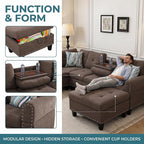 97.5" L Shaped Couch Set Linen, Modular Sectional Couches - Image 4