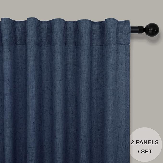 Navy Curtains 38 Inch Wide for Living Room 2 Panels Set Back Tab Rod Pocket - Image 3