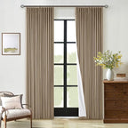 Light Brown Pinch Pleated Full Blackout Curtains Linen Blend 80 Inches Long | by Twodrapes