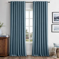 MIULEE 100% Blackout Linen Curtains 42 x 108 Inch Stone Blue 2 Panel | Thermal by MIULEE