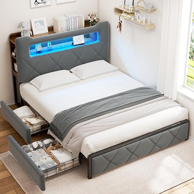 Jocoevol Queen Upholstered LED Bed Frame - Image 3
