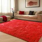 Red Rugs for Living Room Bedroom, 5x8 Fluffy Bedside Area Rug, Soft Plush - Image 4