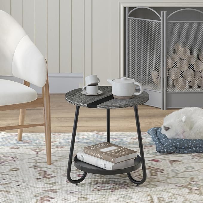 2 Tier Coffee Table in Living Room, Industrial Style Round Coffee Table - Image 4