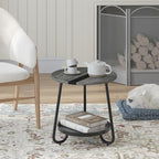 2 Tier Coffee Table in Living Room, Industrial Style Round Coffee Table - Image 4