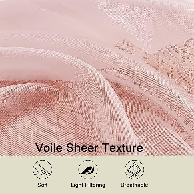 Blush Kitchen Curtains 30 Inch Length Tier 2 PCS, Solid Soft Airy Half Curtains - Image 3