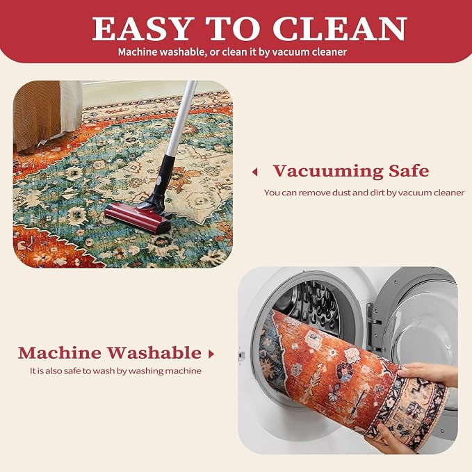 SERISSA 9x12 Washable Non Slip Boho Area Rug - Image 2