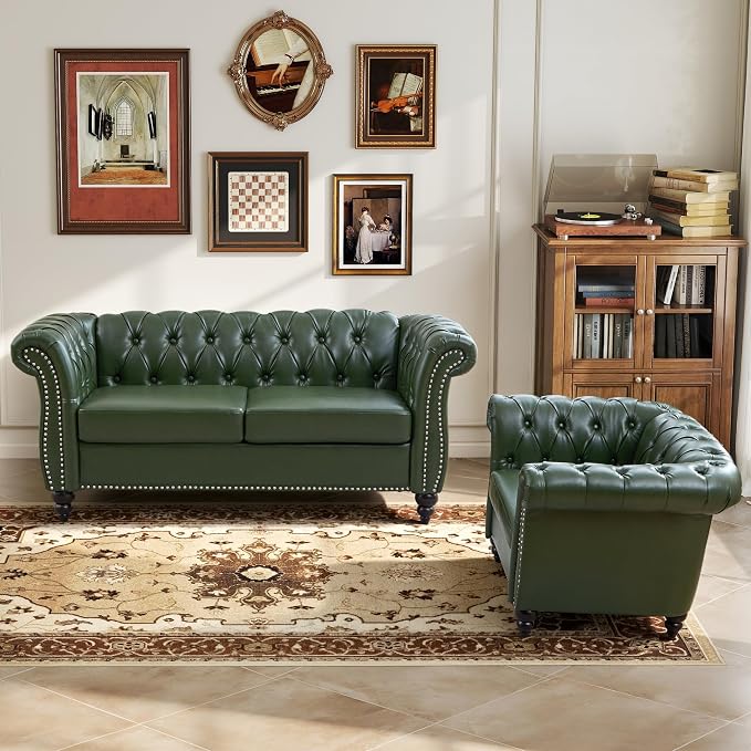 LEVNARY Chesterfield Loveseat, 2 Seater Tufted Couch - Image 7