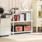 HCHQHS Bookshelf, 3-Tier Industrial Bookcase, Freestanding Horizontal - Image 2