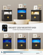Modern Nightstand Set 2 with Gun Drawer, Bedside Table with 3-Color LED Lights - Image 5