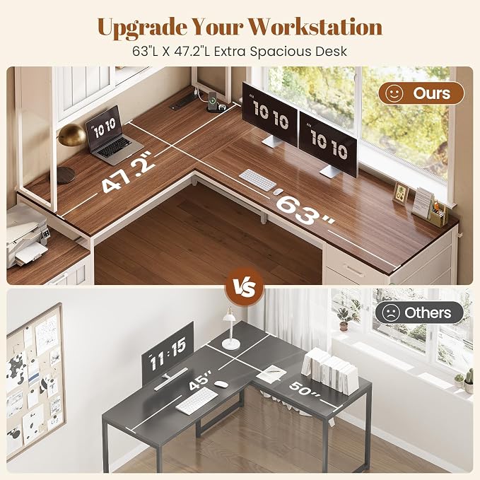 SEDETA Farmhouse L Shaped Office Desk - Image 7