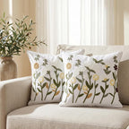 Neutral Floral Embroidered Throw Pillow Covers 20x20 Inch White Daisy Camel - Image 8