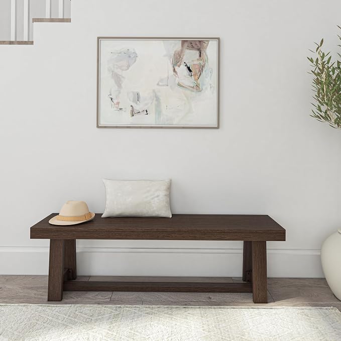 Plank+Beam 60 Inch Farmhouse Dining Bench, Solid Wood Entryway Bench, Wooden - Image 5