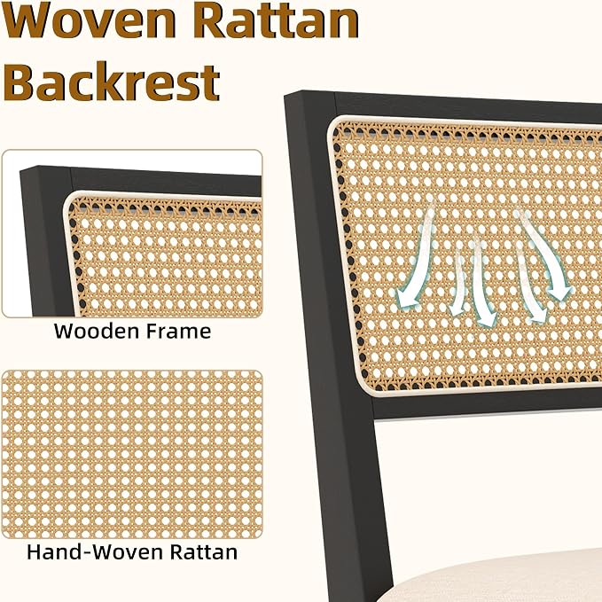 Westice Rattan Dining Chairs Set of 4, Farmhouse Natural Dining Room Chairs - Image 4