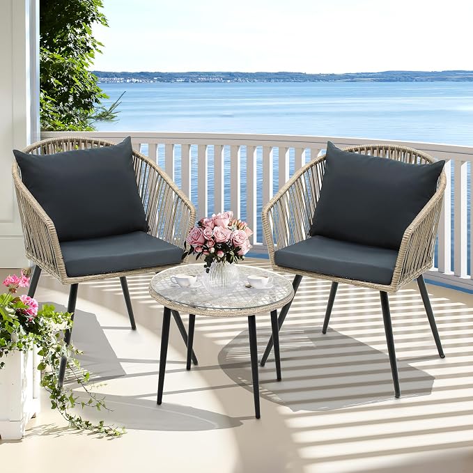 YITAHOME 3-Piece Outdoor Patio Furniture Wicker Bistro Set, All-Weather Rattan by YITAHOME