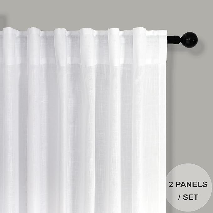 White Extra Long Curtains 9 FT for Living Room 2 Panel Sets Rod Pocket Back Tab - Image 6