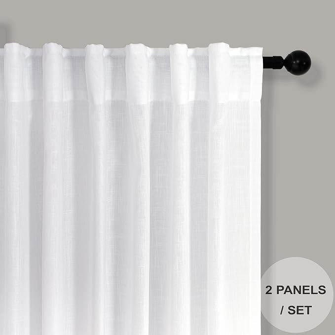 Pitalk White Linen Sheer Drape 104 Inch Curtains - Image 2