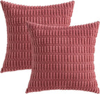 MIULEE Corduroy Decorative Throw Pillow Covers 16x16 Crimson Pack of 2 | Soft - Image 6